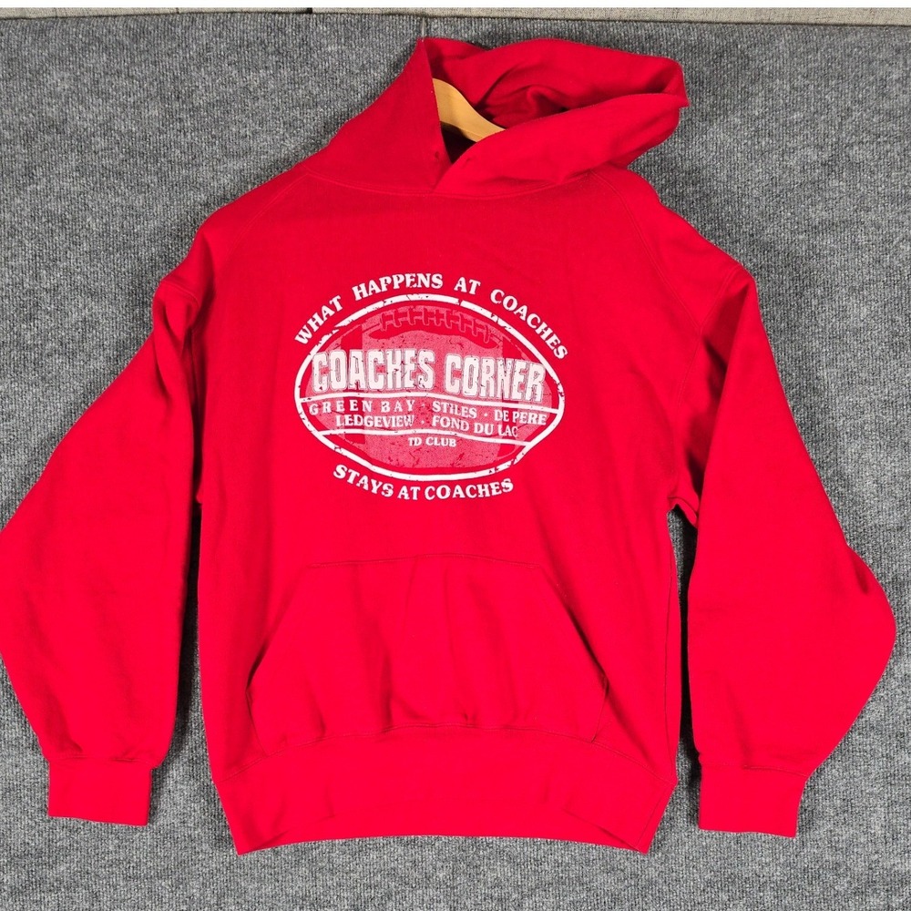 Coaches Corner Red Hoodie Sweatshirt Men's Size Medium‎ MISSING Drawstring